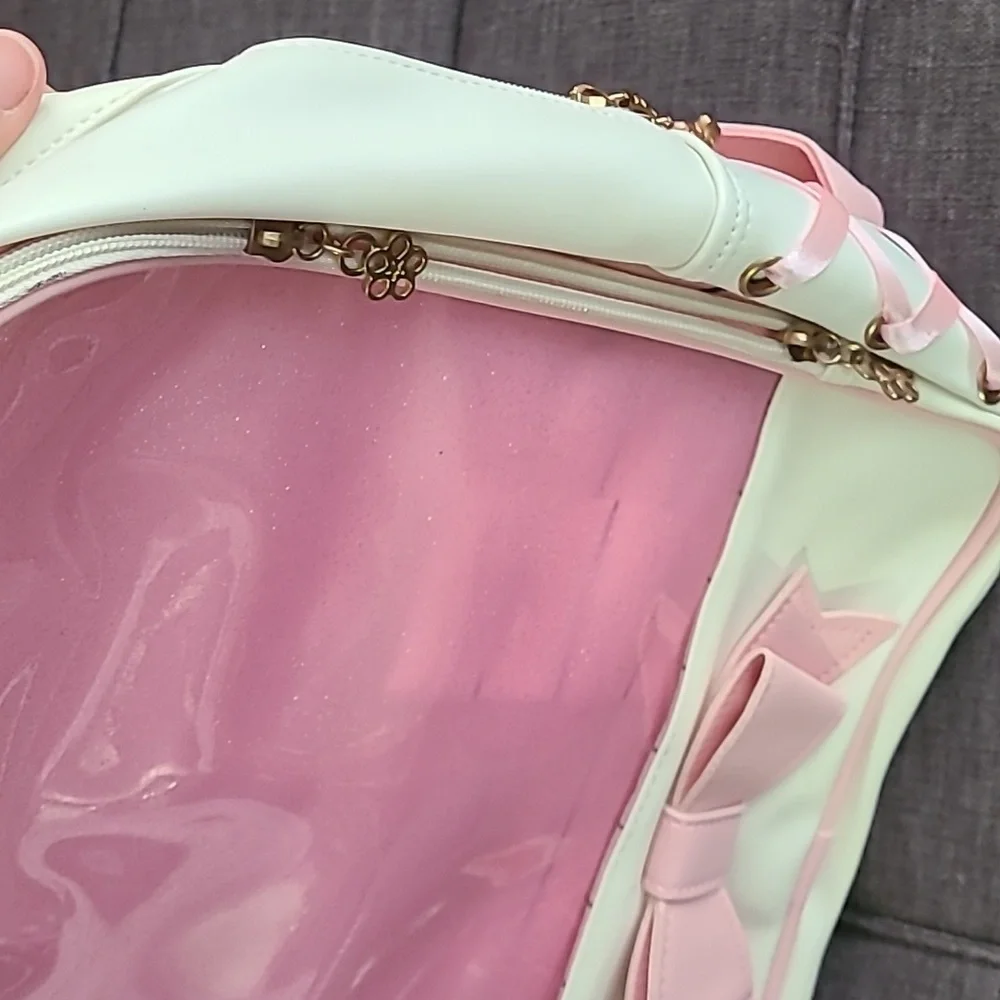 Donalworld white Pink bow backpack faux leather‎ NWT